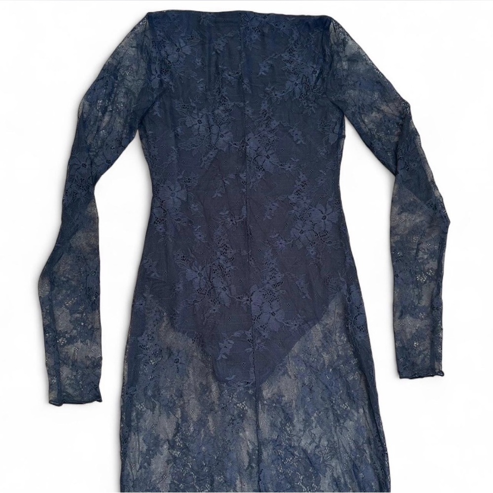 SKIMS *NWT ULTRA FINE LACE PLUNGE LONG DRESS | COLOR: ONYX - Picture 6 of 9